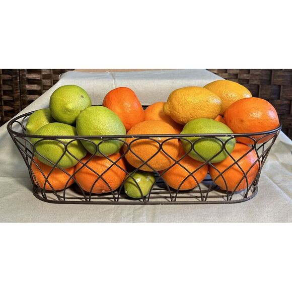 Decorative Ornate Metal Tabletop 16" x 6.5" Metal Basket With Faux Fruit - Picture 2 of 8